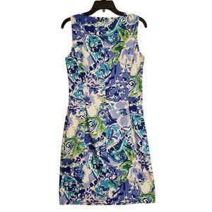 RALPH LAUREN WOMENS SZ 8 SHEATH DRESS BLUE FLORAL FEMININE CAREER WORK STRETCH
